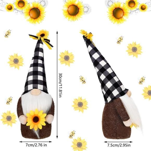 3 Pieces Sunflower Gnomes Buffalo Plaid Summer Rustic Kitchen Decor - Picture 2 of 7